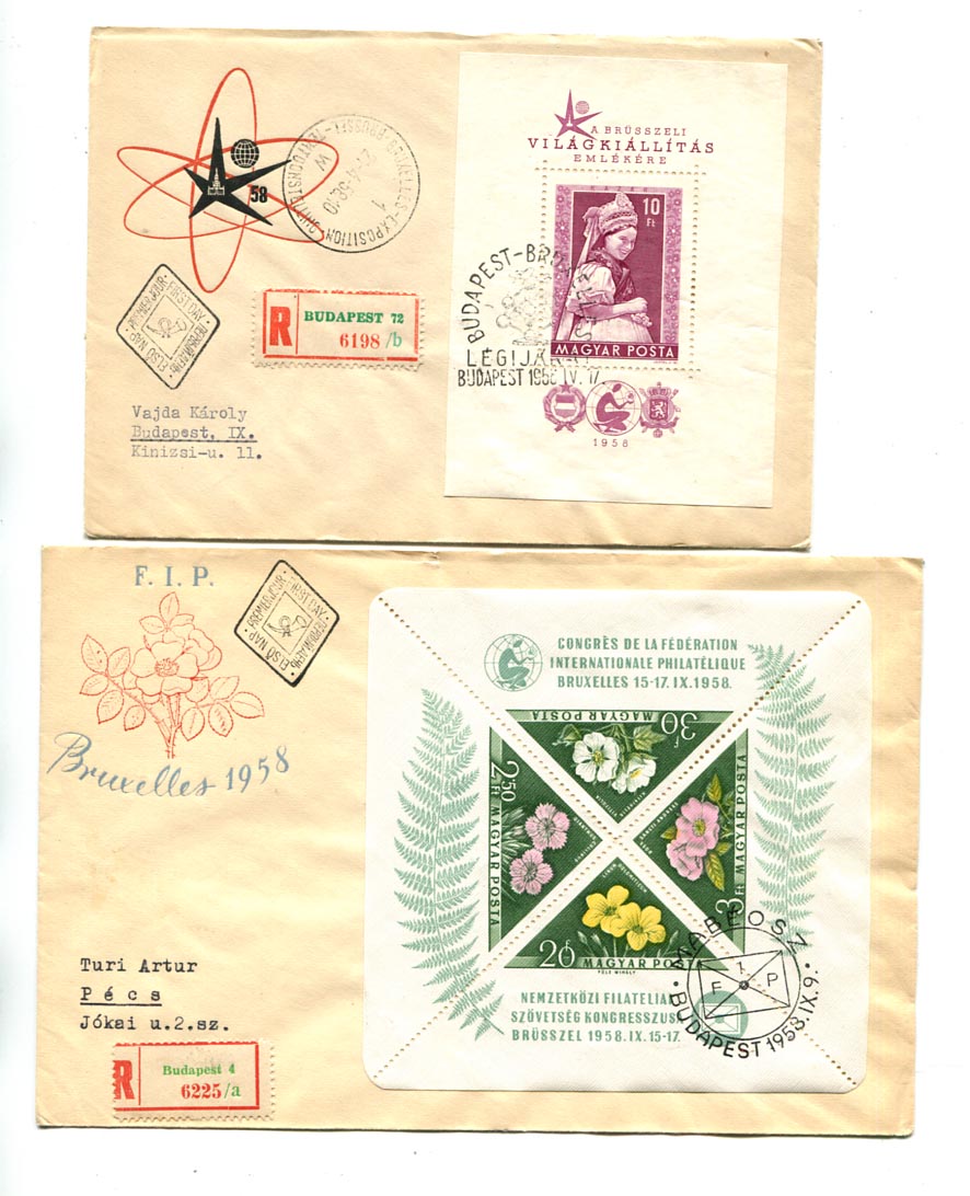 1958. Brüsszel blokk és Virág blokk (12-es fog) FDC