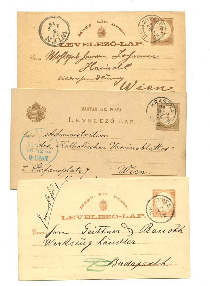 3 db 2 kr-os levelezőlap szép bélyegzésekkel