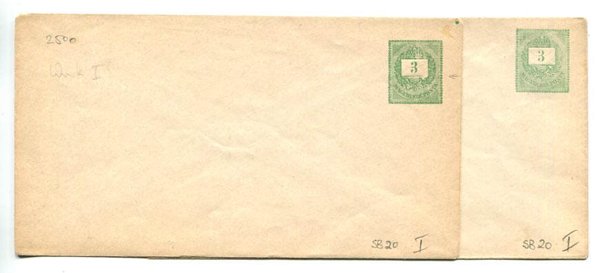 IBK – 2 db 3 kr-os, használatlan boríték, I. vj.