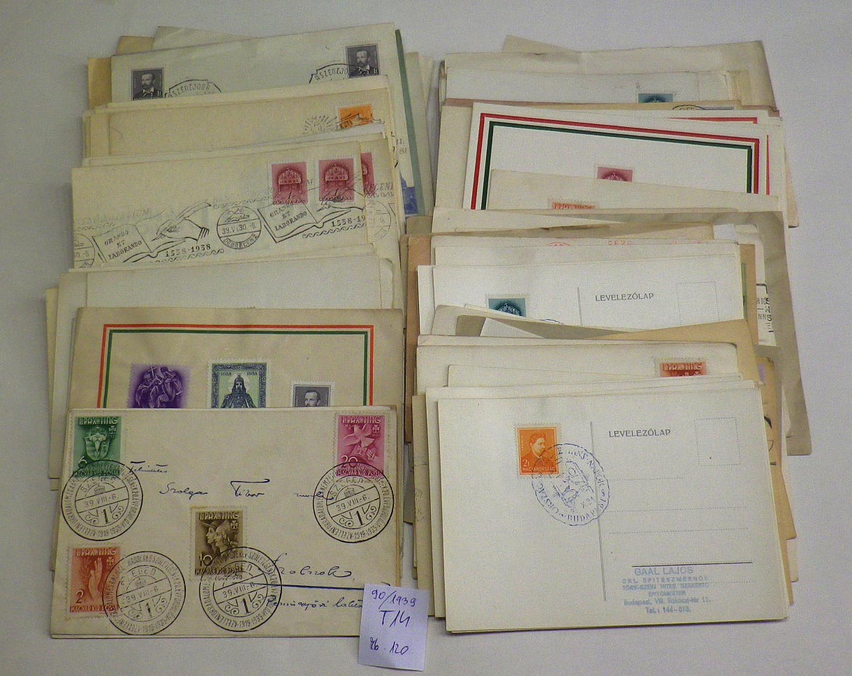 1939. Kb. 120 db alkalmi bélyegzés, többsége papírlapokon. Sok azonos ábrájú, de különböző postahivatalokból.