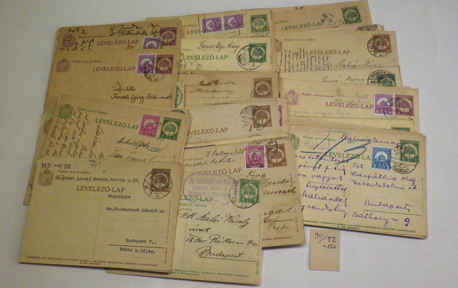 1926-32. Kb. 150 db korona bélyegábrás (pengő korszak) 4-6-8-10 f-es használt levelezőlap