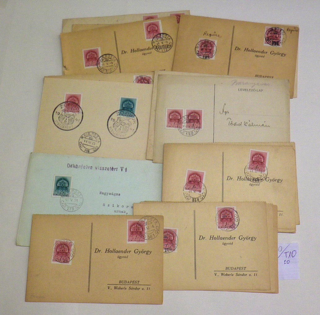 1941. 20 db számos acél kisegítő bélyegzés lapokon: 190, 279, 351, 354, 361, 366, 368, 377, 380, 418