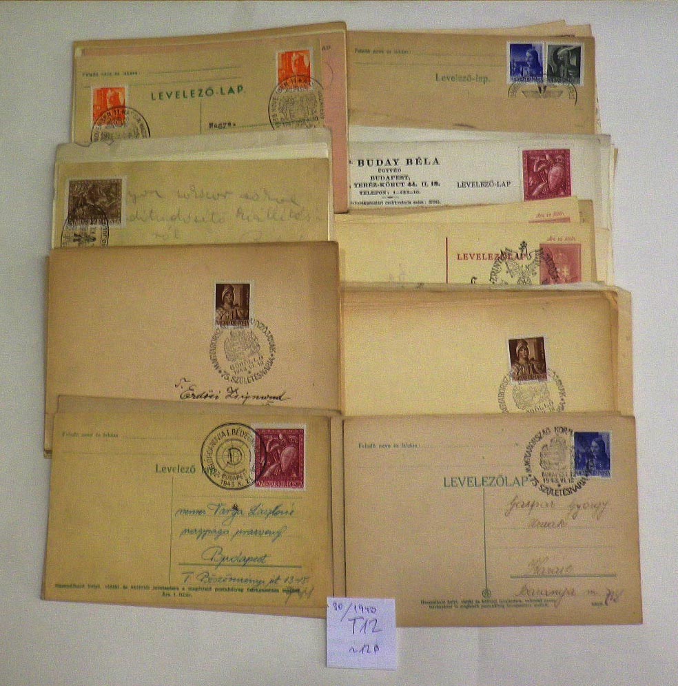 1943. Kb. 120 db alkalmi bélyegzés, többsége papírlapokon. Sok azonos ábrájú, de különböző postahivatalokból.