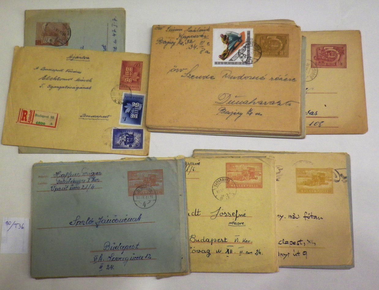 1948-tól. Pecsételt díjjegyes borítékok: 1 Centenárium, 18 ötéves terv, 23 kombájn, 2 postaláda (44 db)