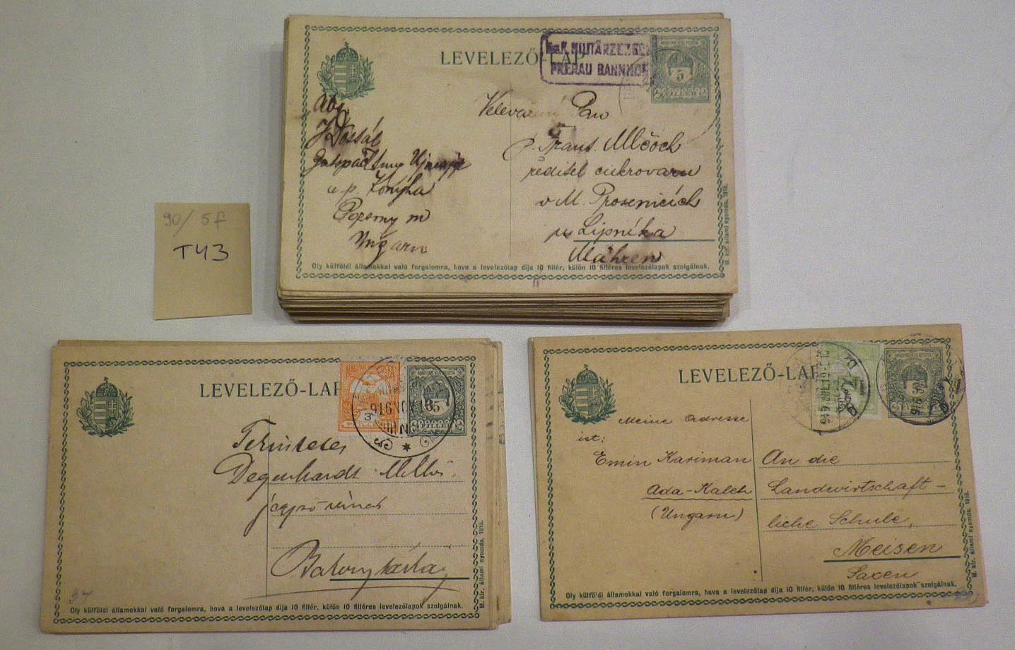 65 db 5 f-es lánckeretes levlap, ebből 8 db 3 f-rel, 2 db 5 f-rel kiegészítve