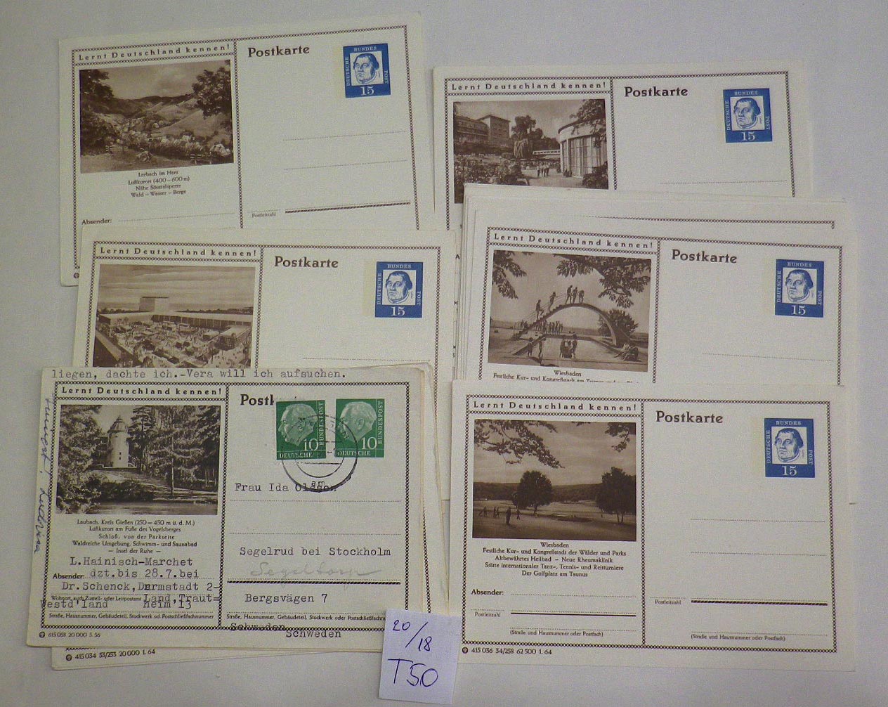NSZK. 1963-64. 18 db látképes díjjegyes levlap (3 pecsételt)
